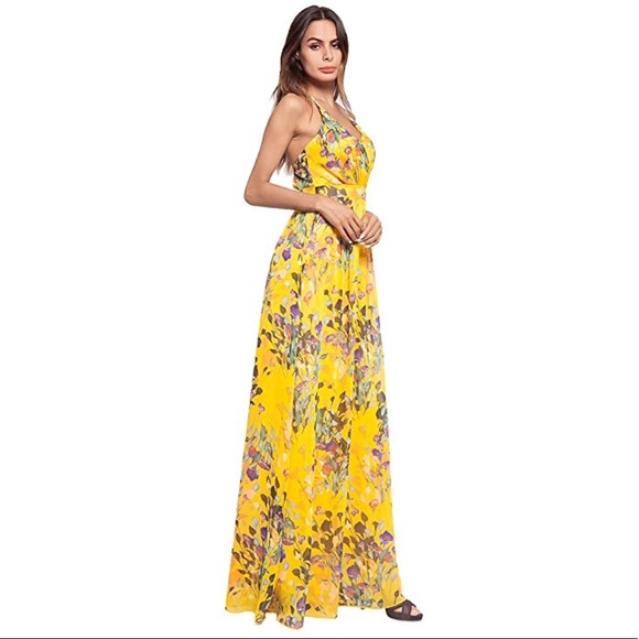 Backless Bohemia Floral V Neck Maxi Dress - Picture 5 of 8